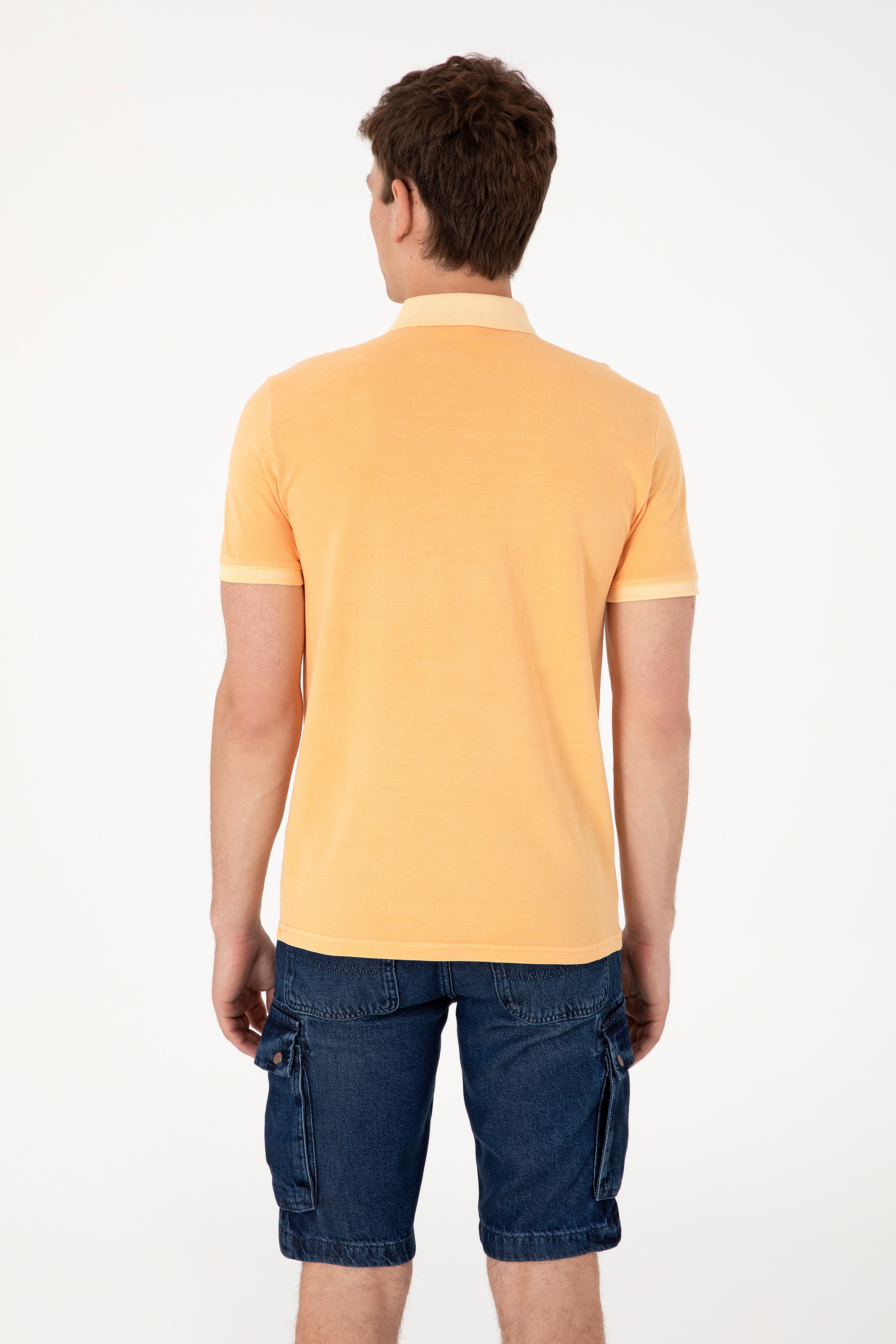 Erkek Slim Fit Polo Yaka Kavun Yıkamalı Basic Tişört - Image 5