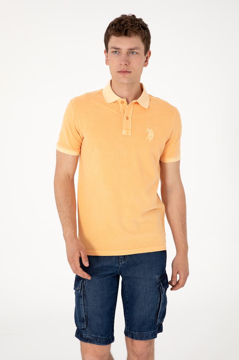 Erkek Slim Fit Polo Yaka Kavun Yıkamalı Basic Tişört