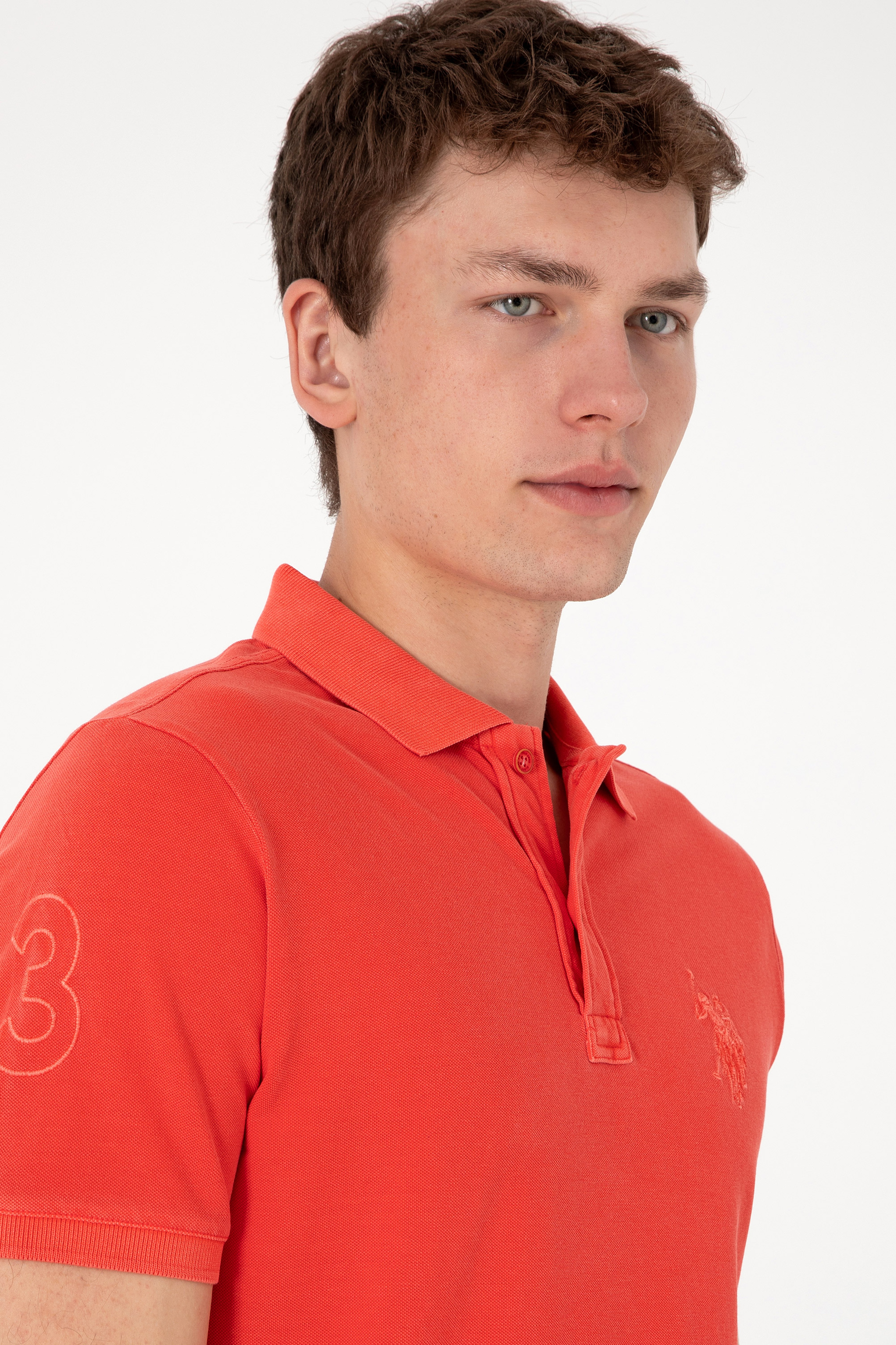 Erkek Slim Fit Polo Yaka Kırmızı Yıkamalı Basic Tişört - Image 2