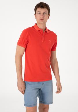 Erkek Slim Fit Polo Yaka Kırmızı Yıkamalı Basic Tişört - 50298053148