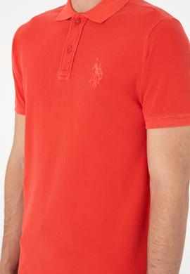 Erkek Slim Fit Polo Yaka Kırmızı Yıkamalı Basic Tişört - 50298053148