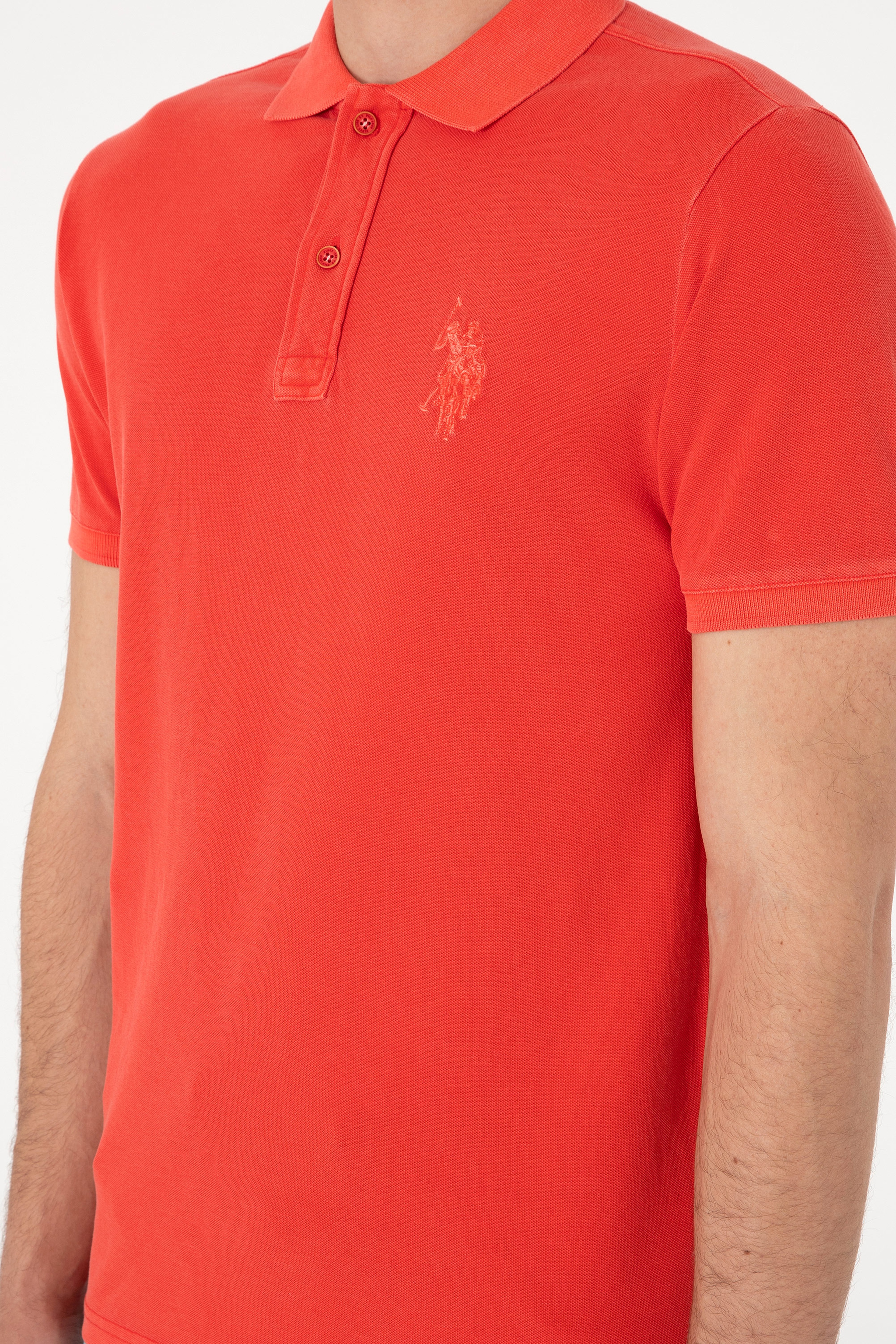 Erkek Slim Fit Polo Yaka Kırmızı Yıkamalı Basic Tişört