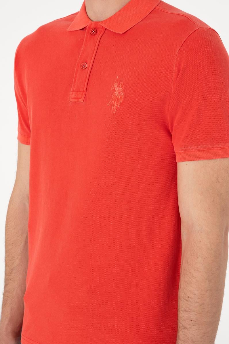 Erkek Slim Fit Polo Yaka Kırmızı Yıkamalı Basic Tişört