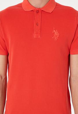 Erkek Slim Fit Polo Yaka Kırmızı Yıkamalı Basic Tişört - 50298053148