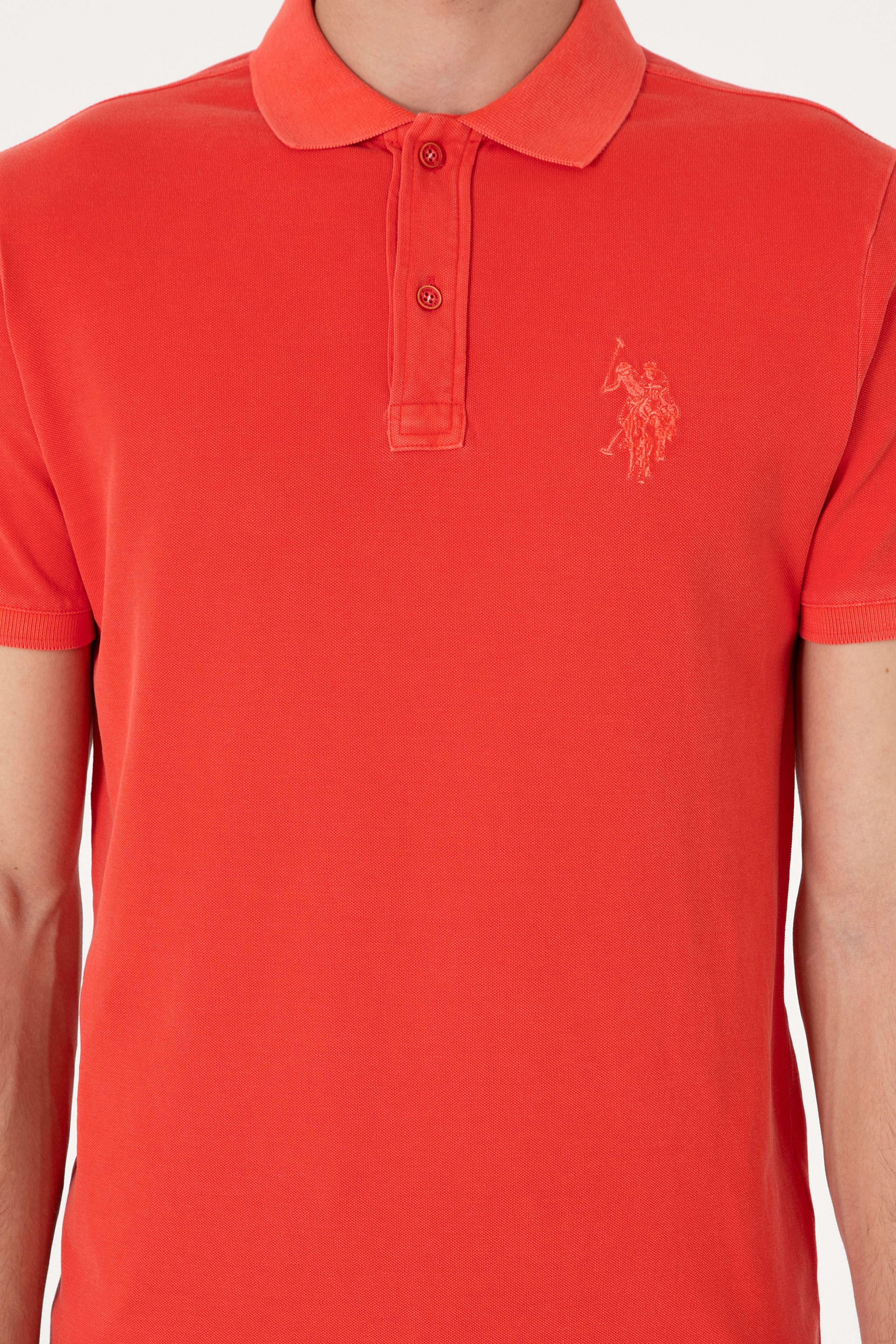 Erkek Slim Fit Polo Yaka Kırmızı Yıkamalı Basic Tişört