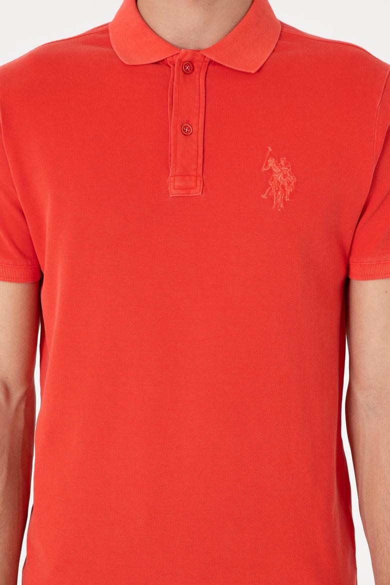 Erkek Slim Fit Polo Yaka Kırmızı Yıkamalı Basic Tişört - 50298053148
