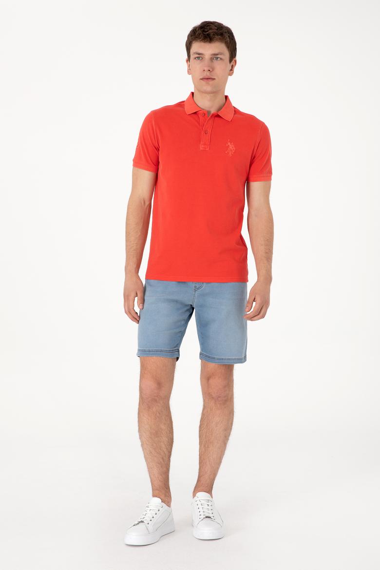 Erkek Slim Fit Polo Yaka Kırmızı Yıkamalı Basic Tişört - 50298053148