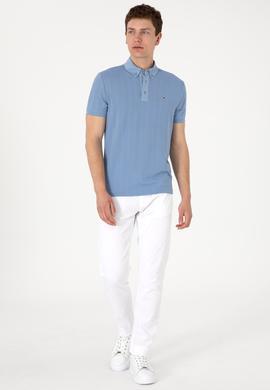 Erkek Slim Fit Polo Yaka Mavi Dokulu Tişört - 50300104018