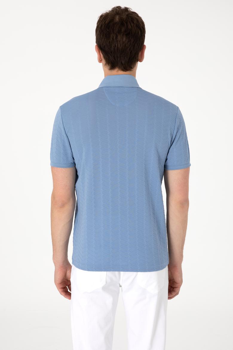 Erkek Slim Fit Polo Yaka Mavi Dokulu Tişört - 50300104018