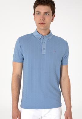 Erkek Slim Fit Polo Yaka Mavi Dokulu Tişört - 50300104018