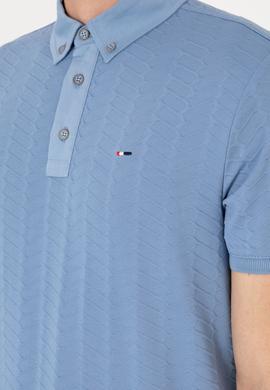 Erkek Slim Fit Polo Yaka Mavi Dokulu Tişört - 50300104018