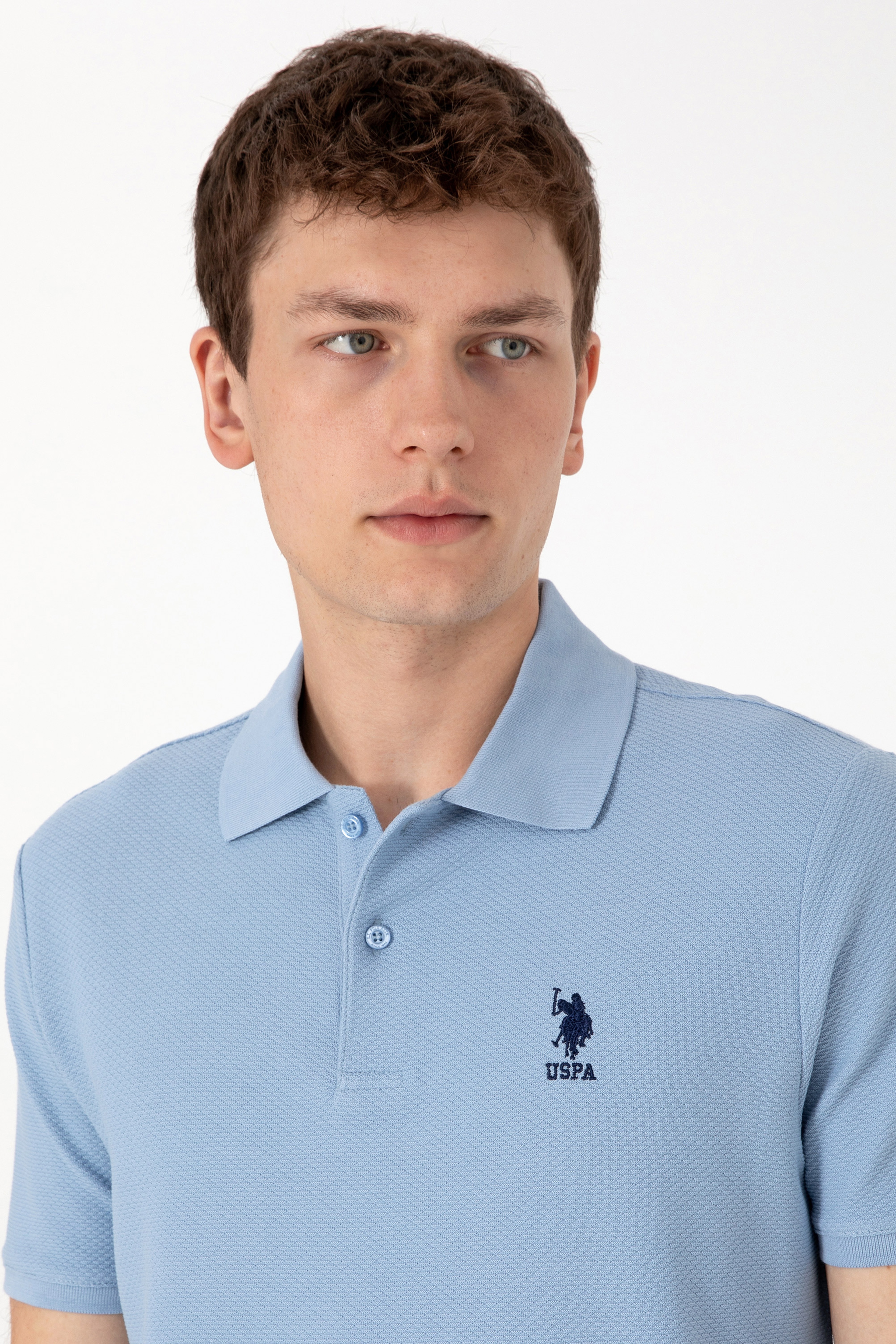 Erkek Regular Fit Polo Yaka Mavi Dokulu Tişört - Image 2