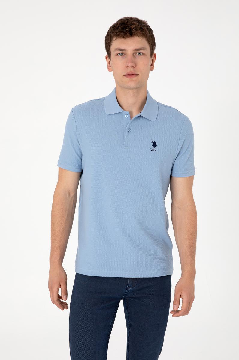 Erkek Regular Fit Polo Yaka Mavi Dokulu Tişört