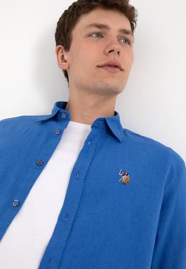 Erkek İndigo Uzun Kollu Basic Gömlek - 50297868115