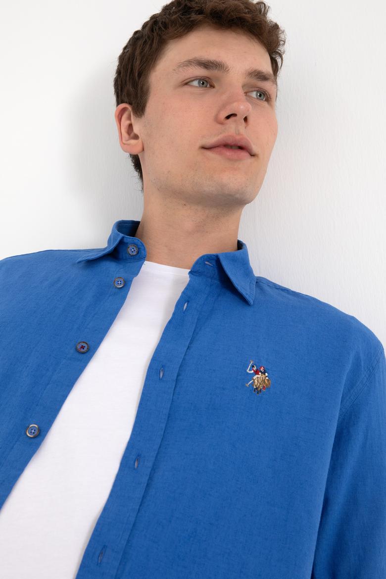 Erkek İndigo Uzun Kollu Basic Gömlek - 50297868115