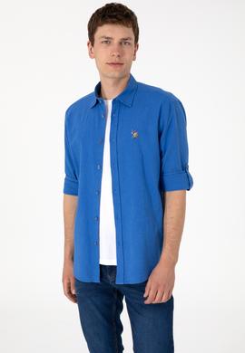 Erkek İndigo Uzun Kollu Basic Gömlek - 50297868115