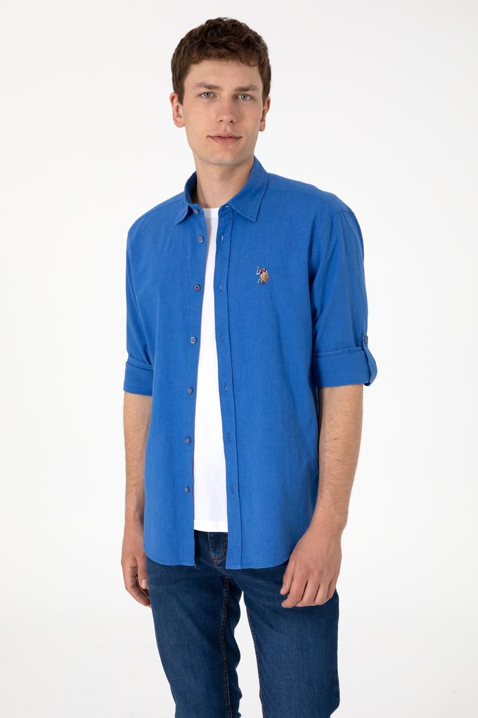 Erkek İndigo Uzun Kollu Basic Gömlek