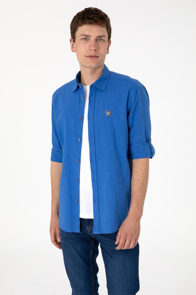 Erkek İndigo Uzun Kollu Basic Gömlek