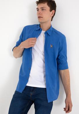Erkek İndigo Uzun Kollu Basic Gömlek - 50297868115