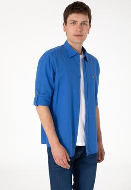 Erkek İndigo Uzun Kollu Basic Gömlek - 50297868115
