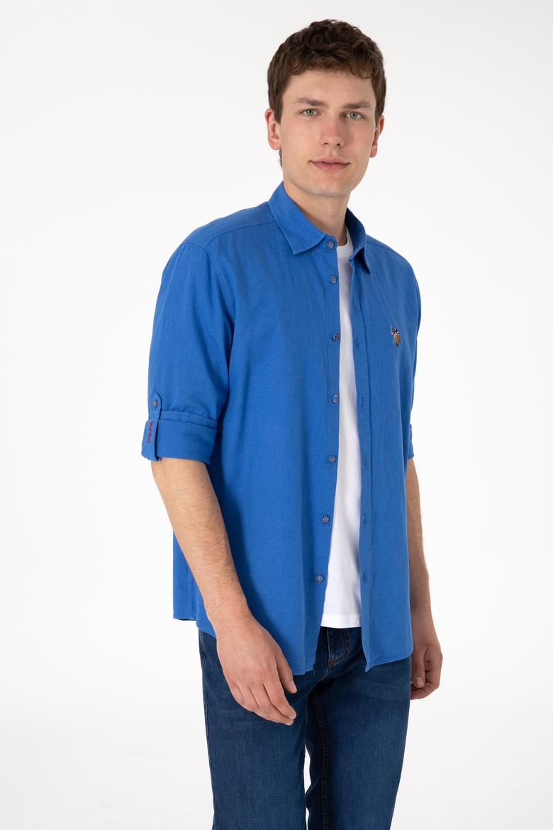 Erkek İndigo Uzun Kollu Basic Gömlek - 50297868115