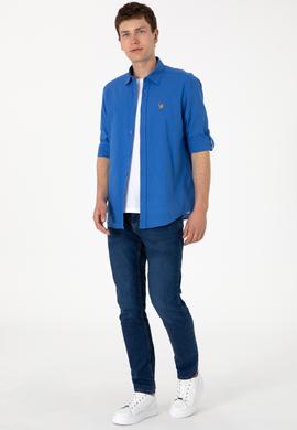 Erkek İndigo Uzun Kollu Basic Gömlek - 50297868115