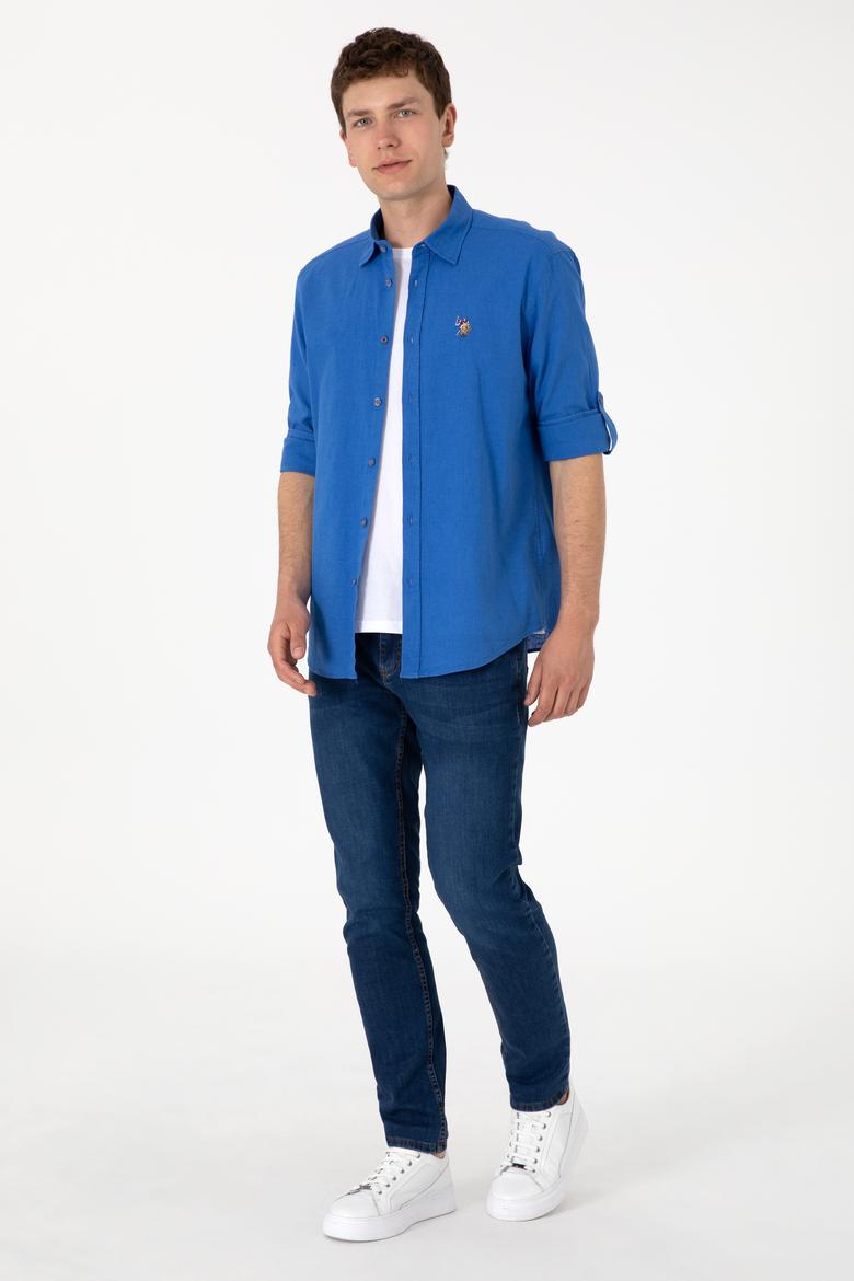 Erkek İndigo Uzun Kollu Basic Gömlek - 50297868115