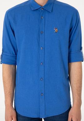 Erkek İndigo Uzun Kollu Basic Gömlek - 50297868115