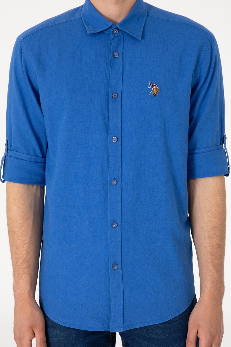 Erkek İndigo Uzun Kollu Basic Gömlek - 50297868115