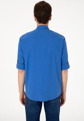 Erkek İndigo Uzun Kollu Basic Gömlek - 50297868115