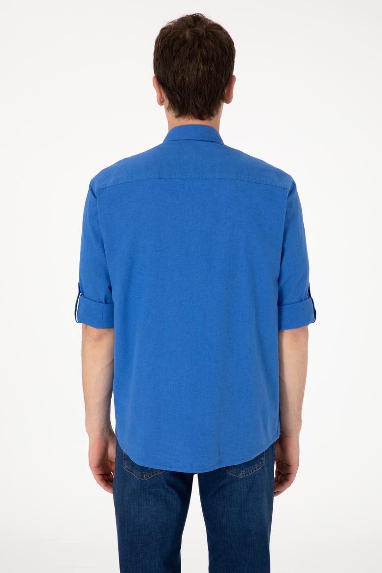 Erkek İndigo Uzun Kollu Basic Gömlek - 50297868115