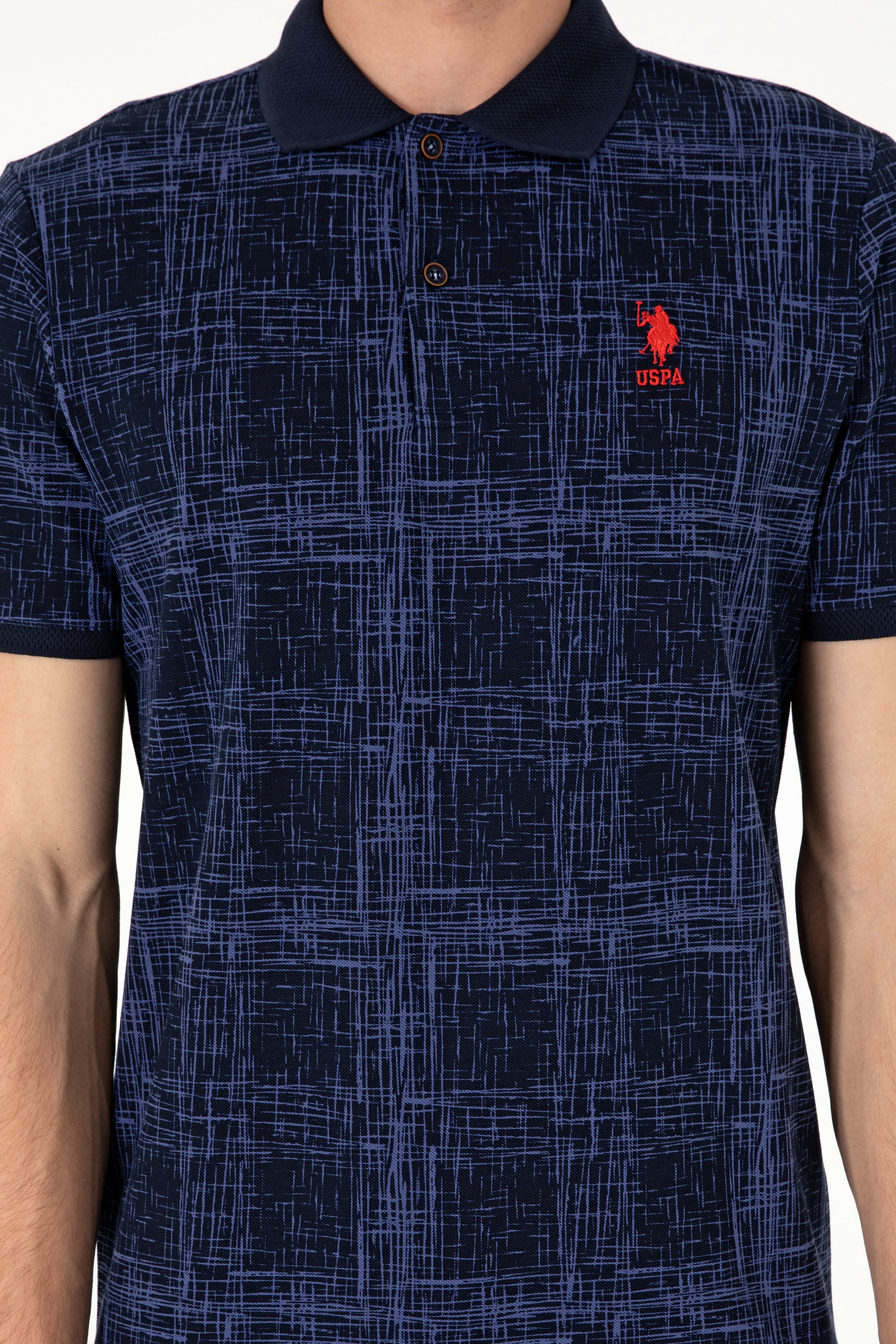 Erkek Regular Fit Polo Yaka Lacivert Desenli Tişört - Image 6