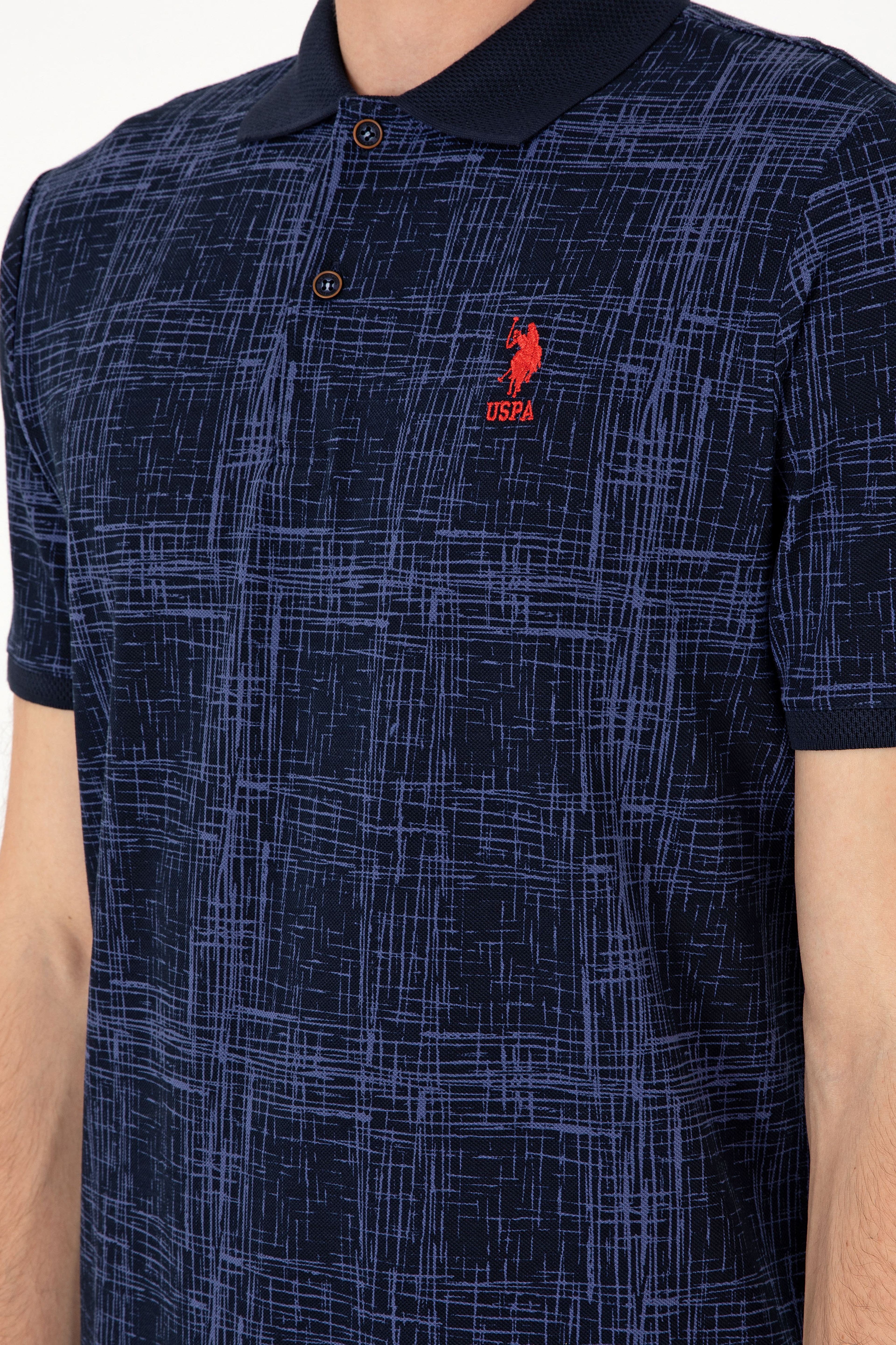 Erkek Regular Fit Polo Yaka Lacivert Desenli Tişört - Image 7