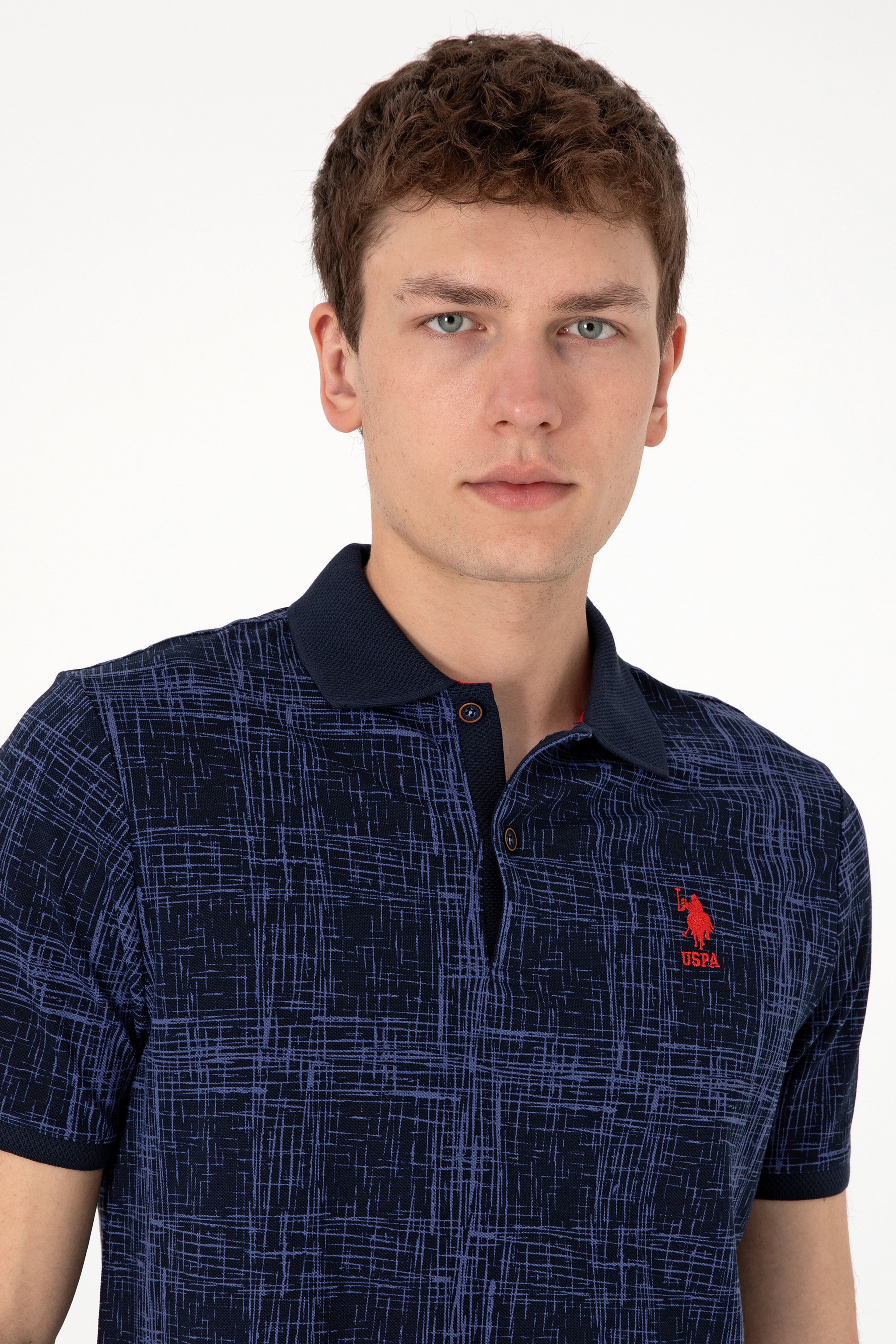 Erkek Regular Fit Polo Yaka Lacivert Desenli Tişört