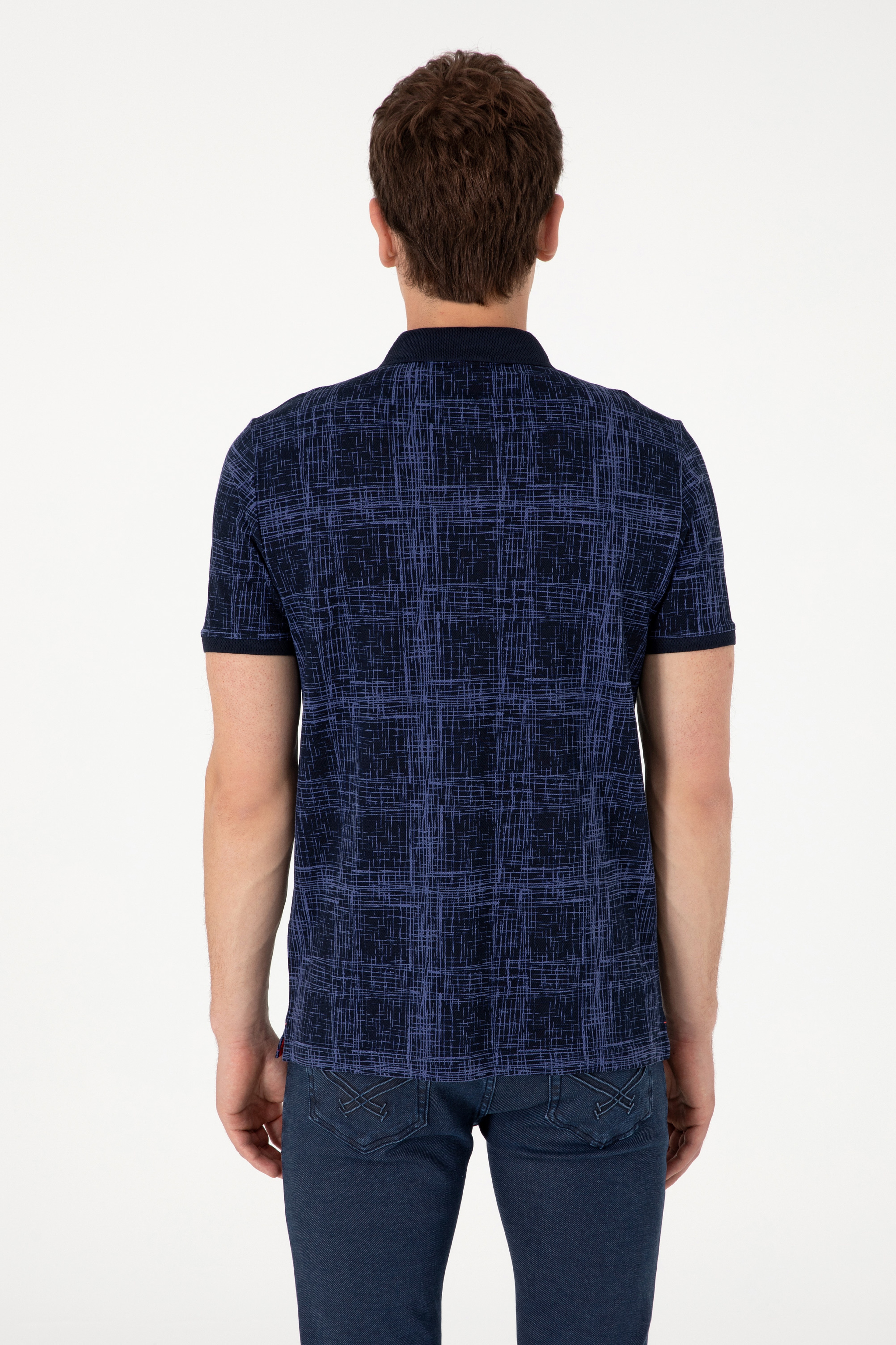 Erkek Regular Fit Polo Yaka Lacivert Desenli Tişört - Image 5
