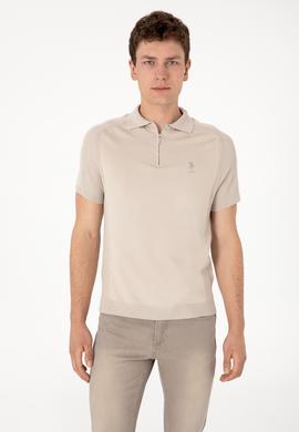 Erkek Slim Fit Fermuarlı Taş Triko Tişört - 50299365034