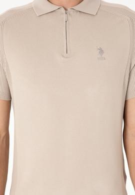 Erkek Slim Fit Fermuarlı Taş Triko Tişört - 50299365034