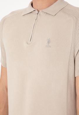 Erkek Slim Fit Fermuarlı Taş Triko Tişört - 50299365034