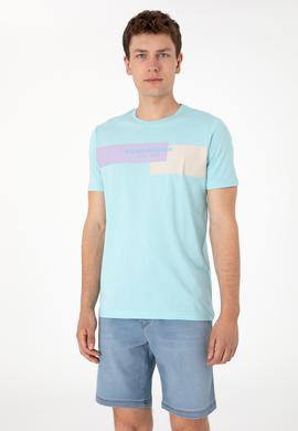 Erkek Regular Fit Bisiklet Yaka Aqua Tişört - 50299857027