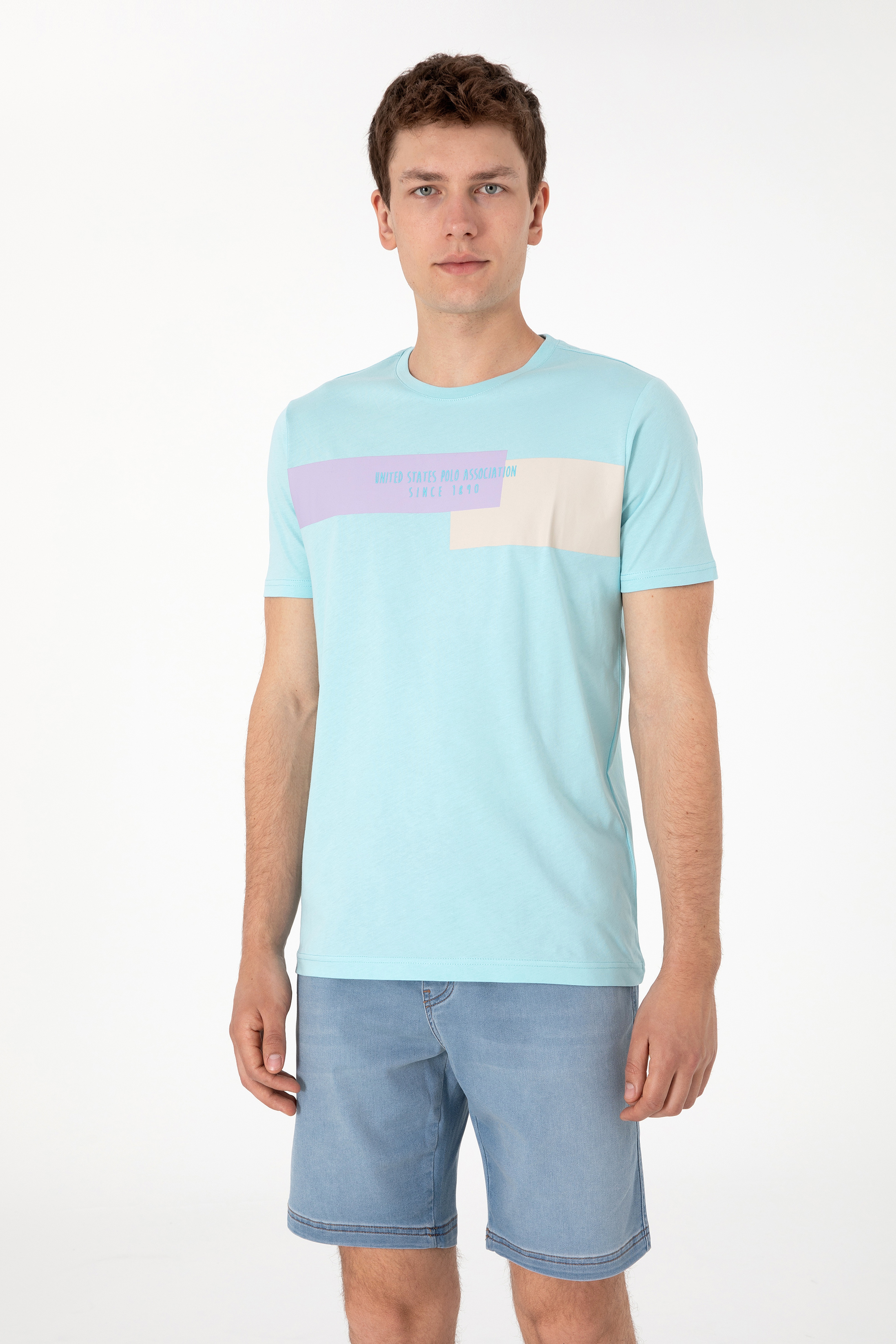 Erkek Regular Fit Bisiklet Yaka Aqua Tişört - Image 1