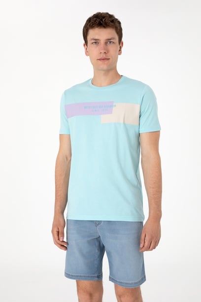 Erkek Regular Fit Bisiklet Yaka Aqua Tişört