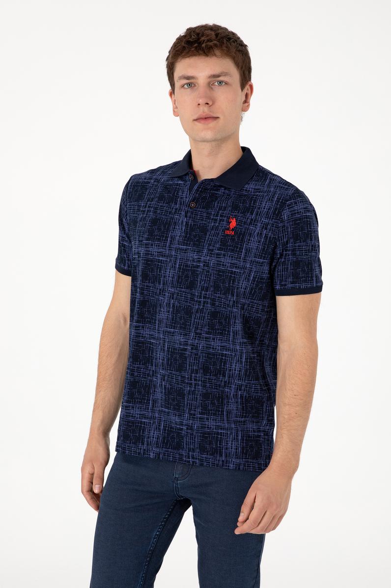 Erkek Regular Fit Polo Yaka Lacivert Desenli Tişört