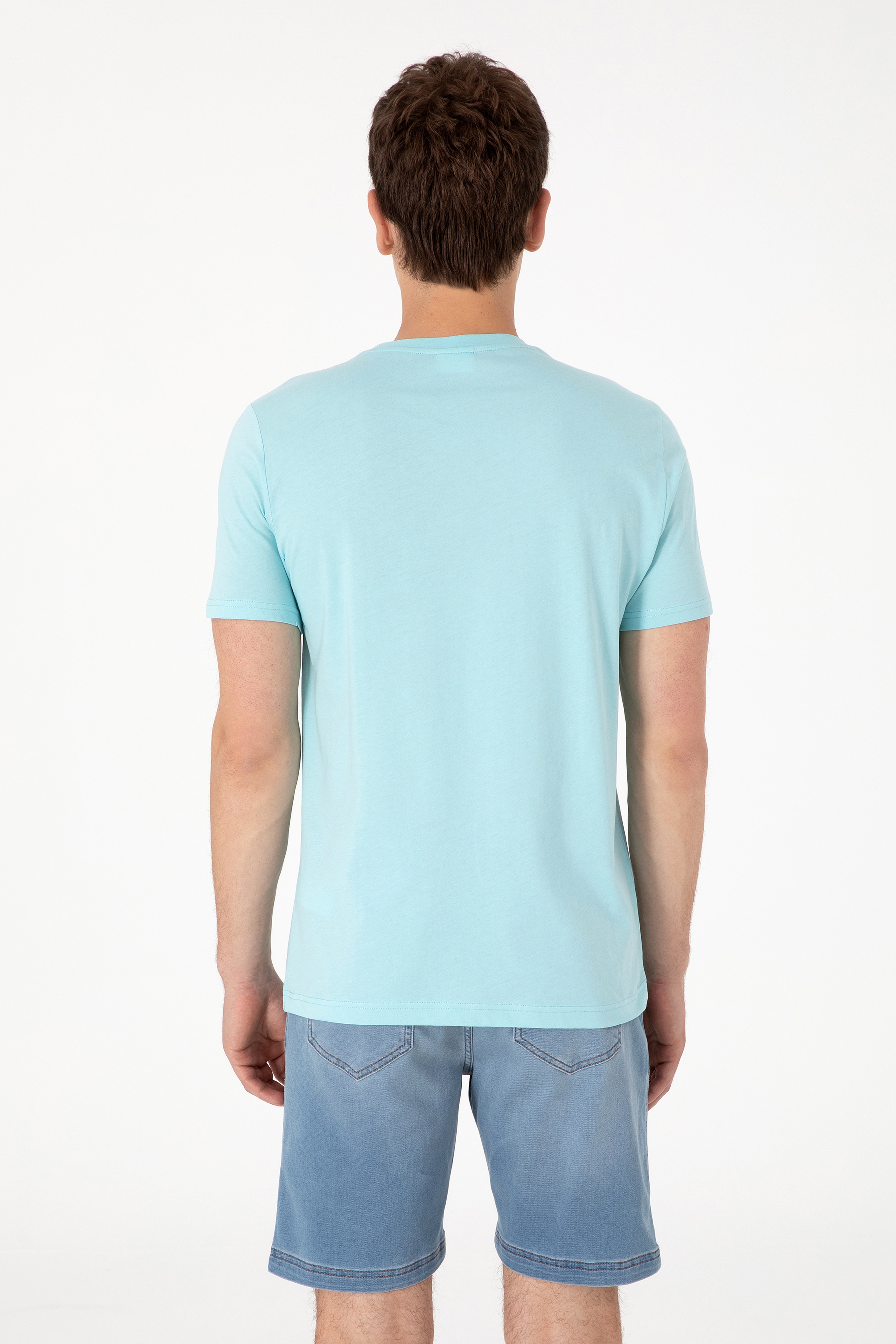 Erkek Regular Fit Bisiklet Yaka Aqua Tişört - Image 5