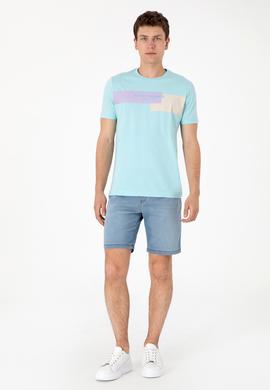 Erkek Regular Fit Bisiklet Yaka Aqua Tişört - 50299857027