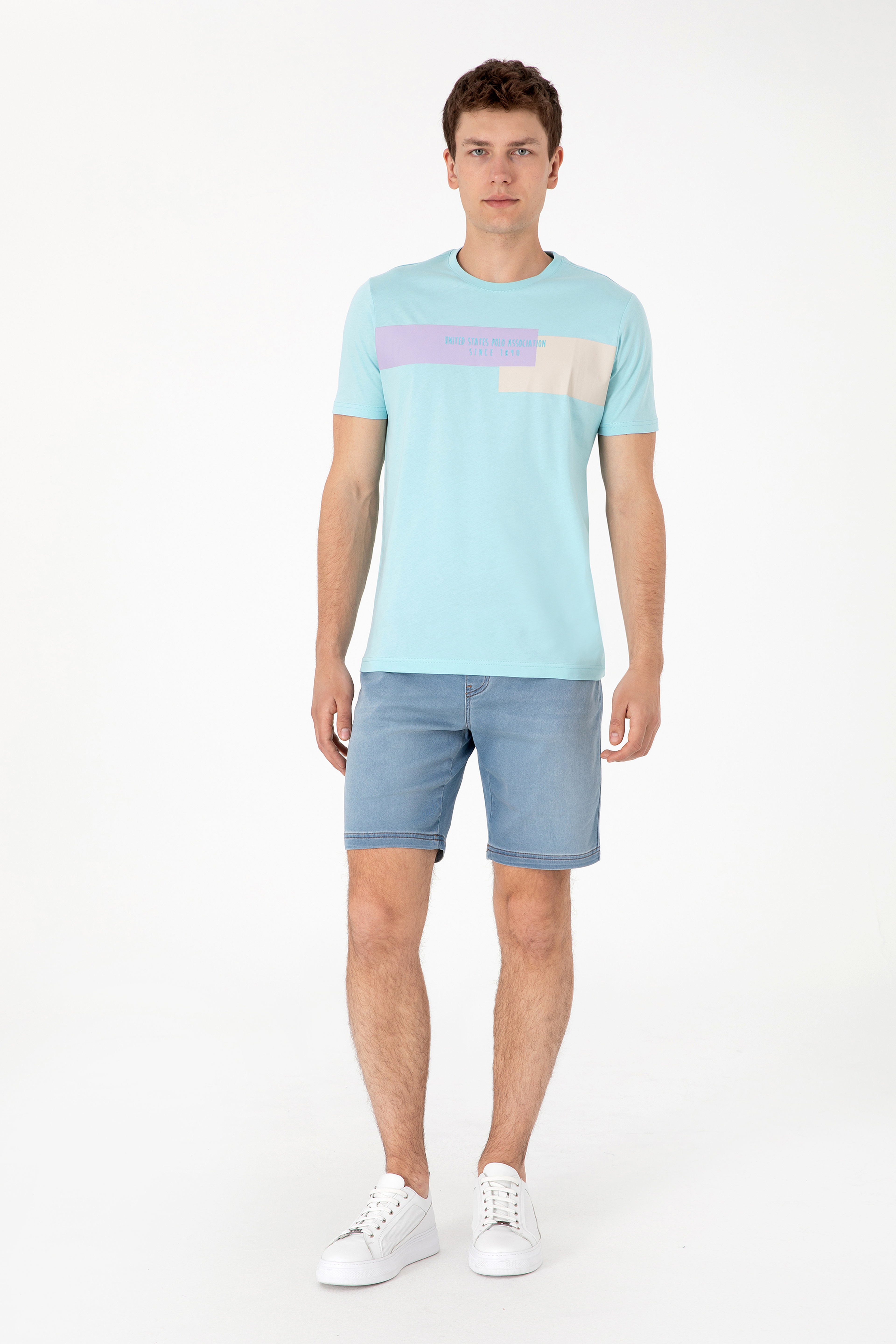 Erkek Regular Fit Bisiklet Yaka Aqua Tişört - Image 4