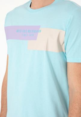 Erkek Regular Fit Bisiklet Yaka Aqua Tişört - 50299857027