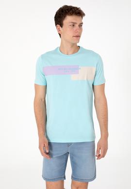 Erkek Regular Fit Bisiklet Yaka Aqua Tişört - 50299857027