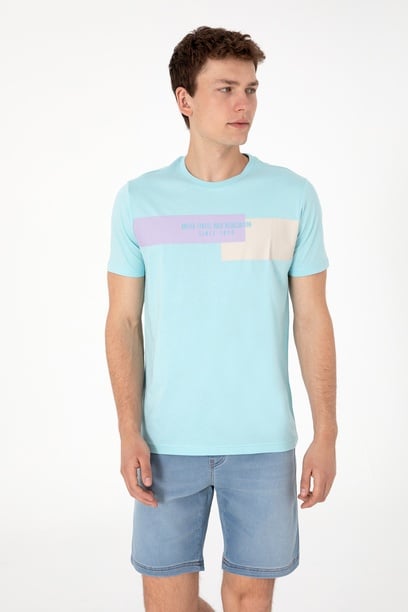 Erkek Regular Fit Bisiklet Yaka Aqua Tişört