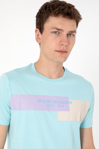Erkek Regular Fit Bisiklet Yaka Aqua Tişört