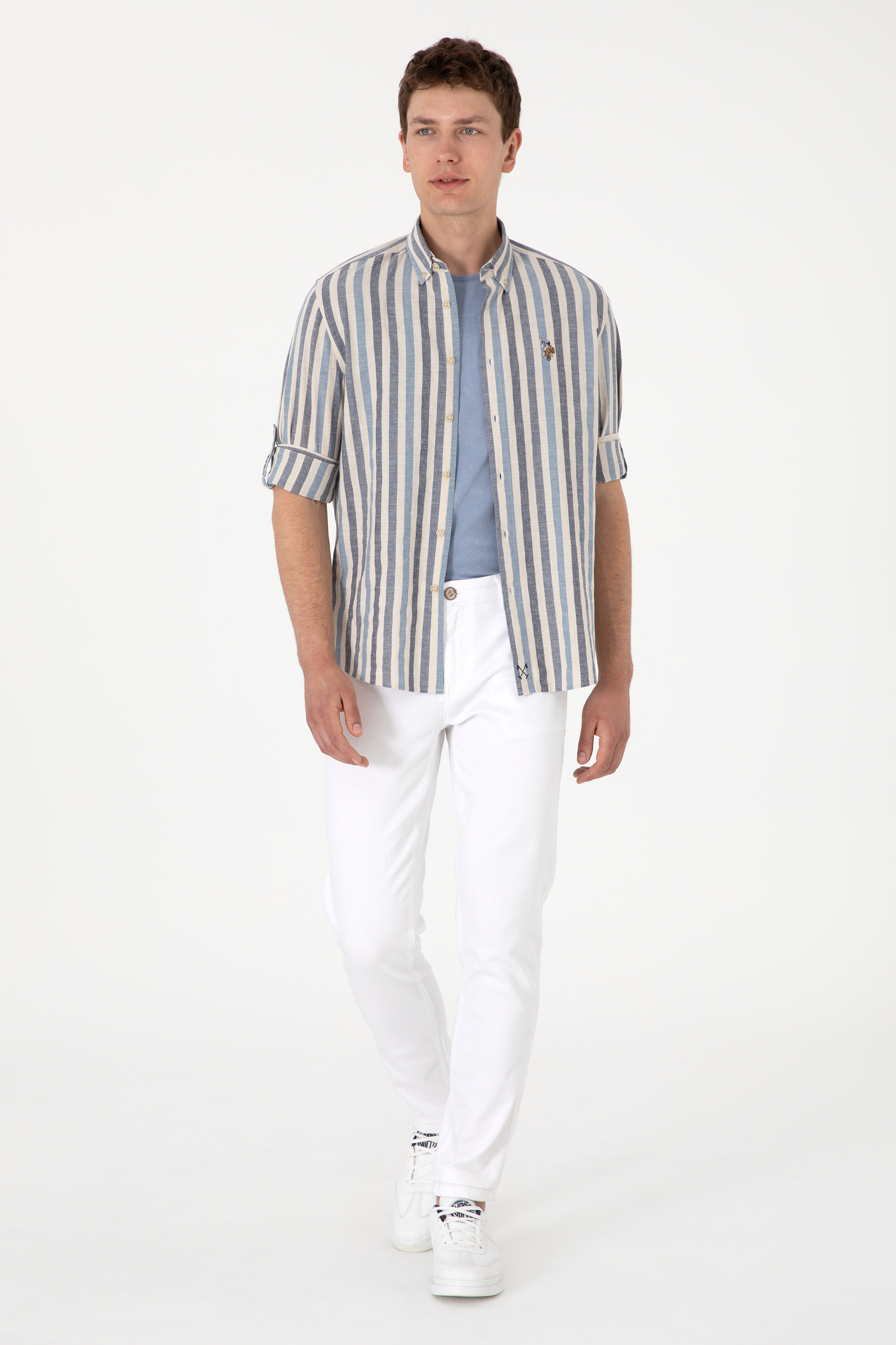Erkek Slim Fit Beyaz Kanvas Pantolon - Image 3